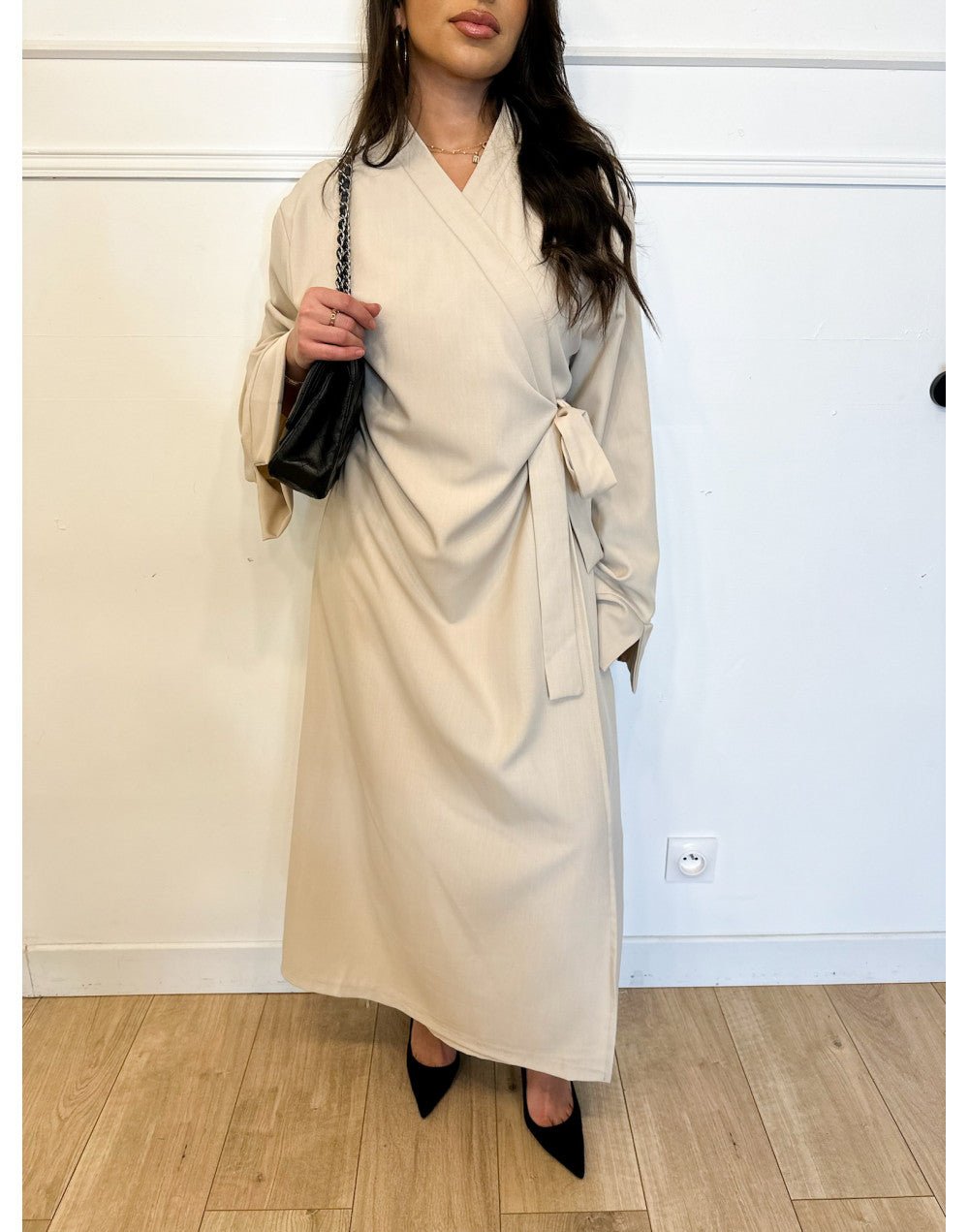 Abaya croisé avec noeud sur le côté - YEMMA BOUTIQUE