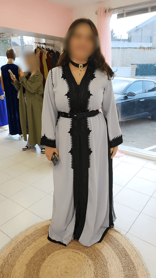 Caftan gris et noir - YEMMA BOUTIQUE