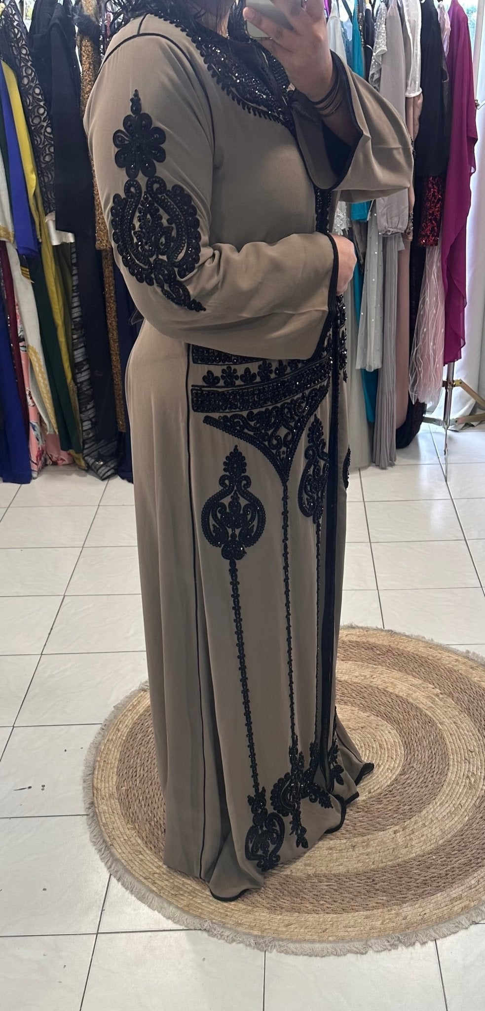 Caftan marron et noir - YEMMA BOUTIQUE