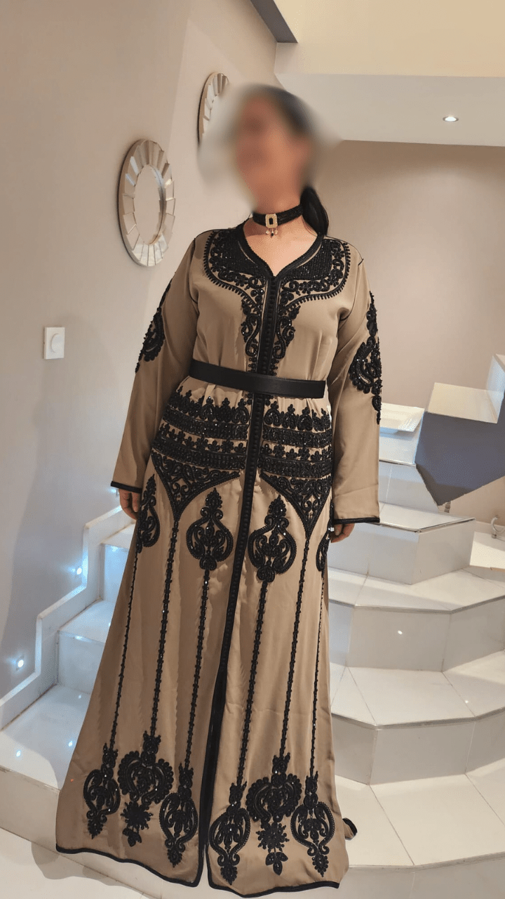 Caftan marron et noir - YEMMA BOUTIQUE