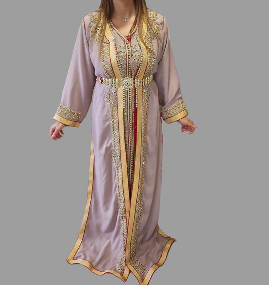 Caftans beige et rouge - YEMMA BOUTIQUE